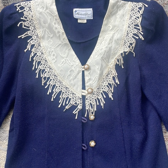 Matthew & David for B.L. Vintage Knit Button Down Sweater Navy 12 Petite - Picture 2 of 6